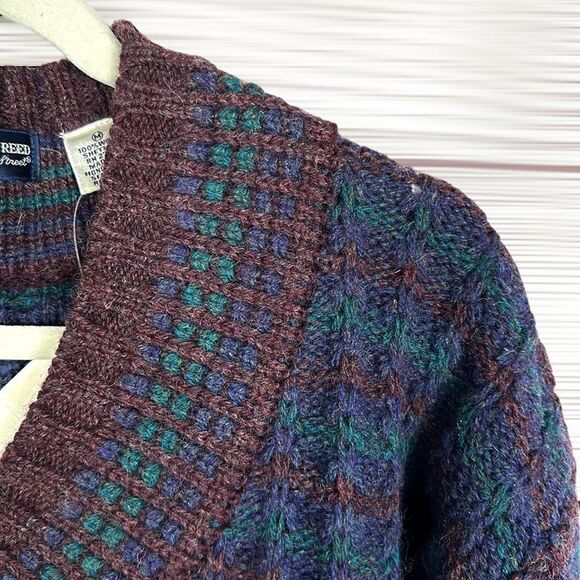 NWT Vintage AUSTIN REED V-neck Sweater Shetland Wool Blue Brown size M - Picture 5 of 13